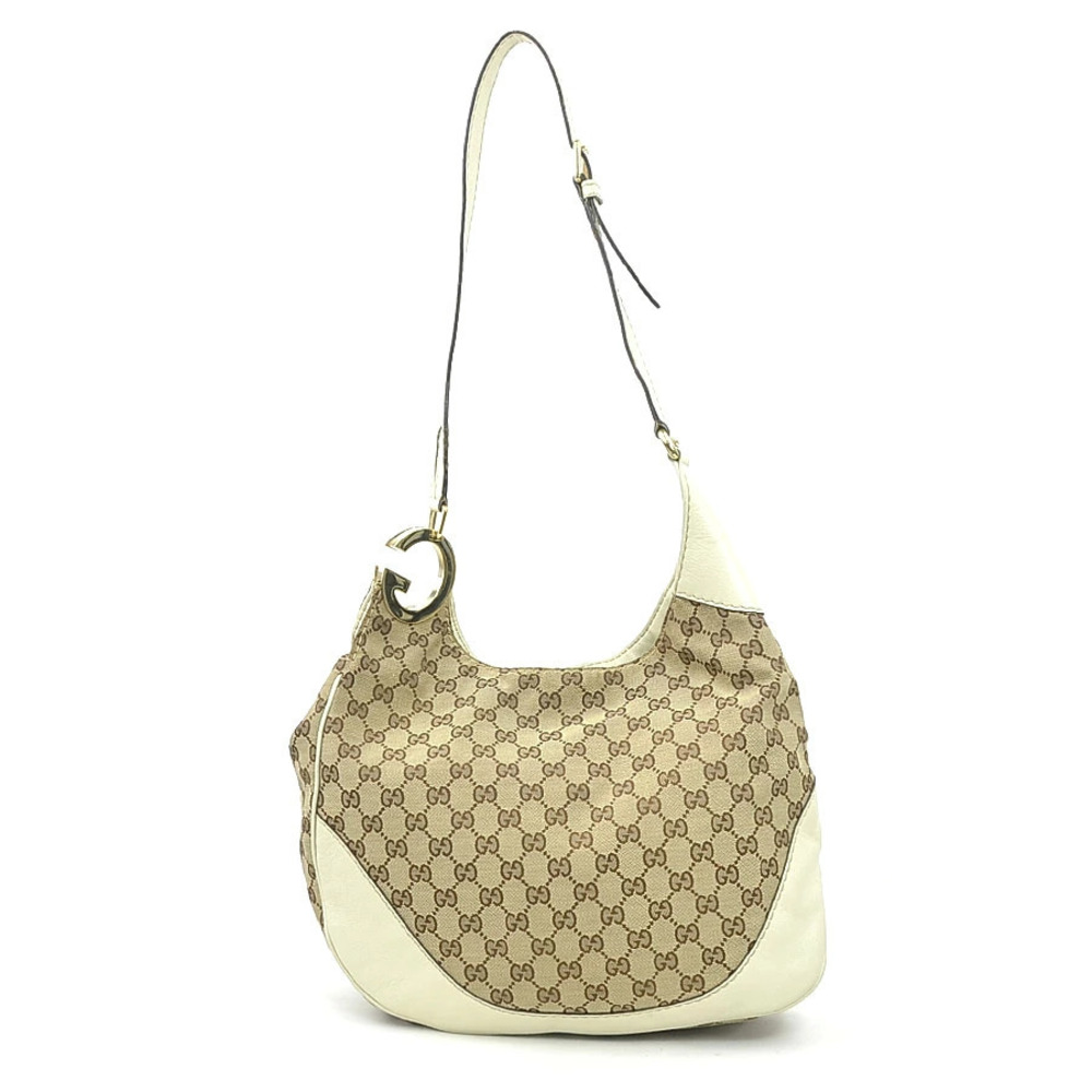 Gucci Abbey GG Canvas Leather Shoulder Bag White Gold